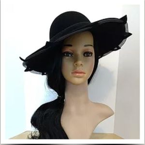 Black "Fur Felted" Wide Brim with Net Detailing